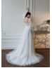 Ivory Lace Glitter Tulle Wedding Dress With Detachable Sleeves